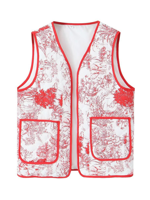 Ladies New Retro Printed Patch Pocket Quilted Cotton Vest-[Adult]-[Female]-Pattern2-XS-2022 Online Blue Zone Planet