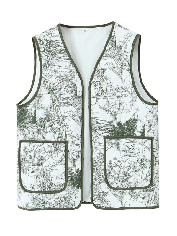 Ladies New Retro Printed Patch Pocket Quilted Cotton Vest-[Adult]-[Female]-Pattern3-XS-2022 Online Blue Zone Planet