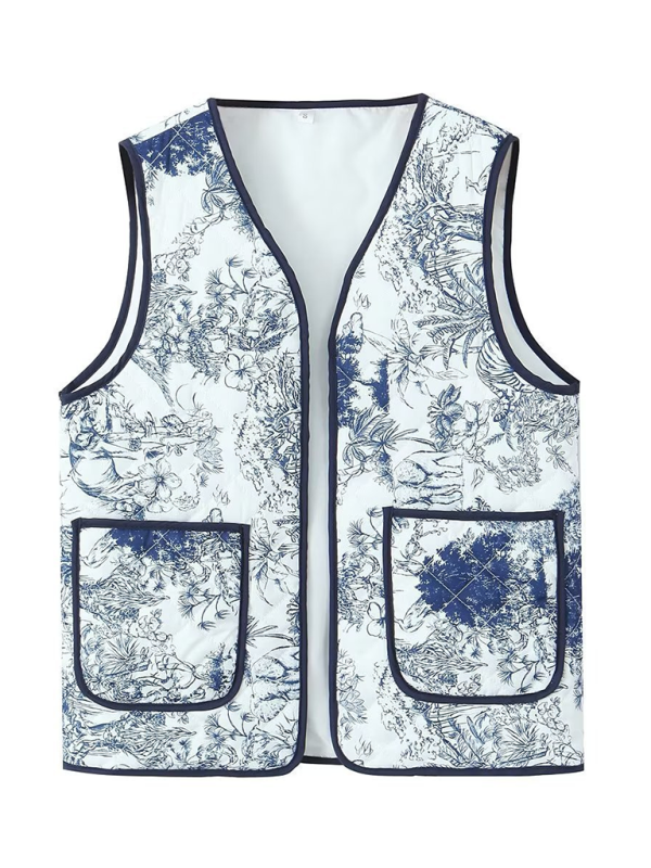 Ladies New Retro Printed Patch Pocket Quilted Cotton Vest-[Adult]-[Female]-Pattern4-XS-2022 Online Blue Zone Planet