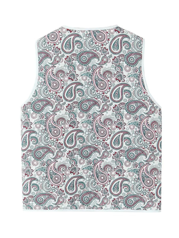 Ladies New Retro Printed Patch Pocket Quilted Cotton Vest-[Adult]-[Female]-2022 Online Blue Zone Planet