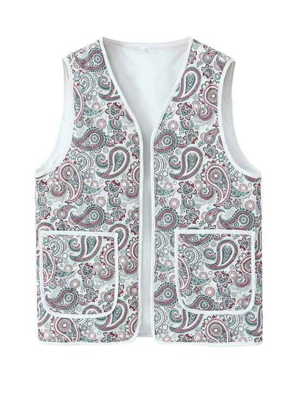 Ladies New Retro Printed Patch Pocket Quilted Cotton Vest-[Adult]-[Female]-Pattern5-XS-2022 Online Blue Zone Planet