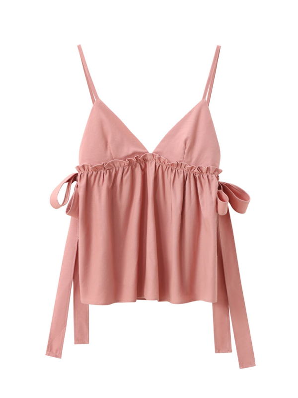 New women's wear with lace-up ruffled top-[Adult]-[Female]-Pink-XS-2022 Online Blue Zone Planet