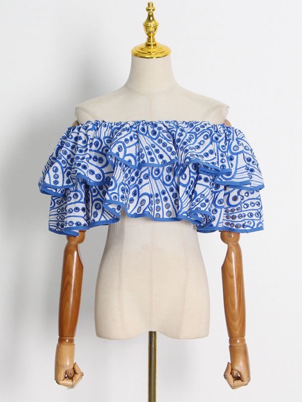 New seaside holiday style fashion ruffle irregular shirt + high waist fishtail skirt suit-[Adult]-[Female]-2022 Online Blue Zone Planet