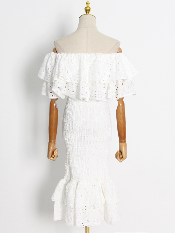 New seaside holiday style fashion ruffle irregular shirt + high waist fishtail skirt suit-[Adult]-[Female]-White-S-2022 Online Blue Zone Planet