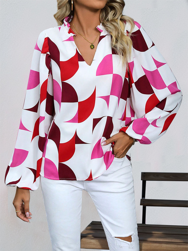 New Geometric Print Long Sleeve Shirt-[Adult]-[Female]-2022 Online Blue Zone Planet