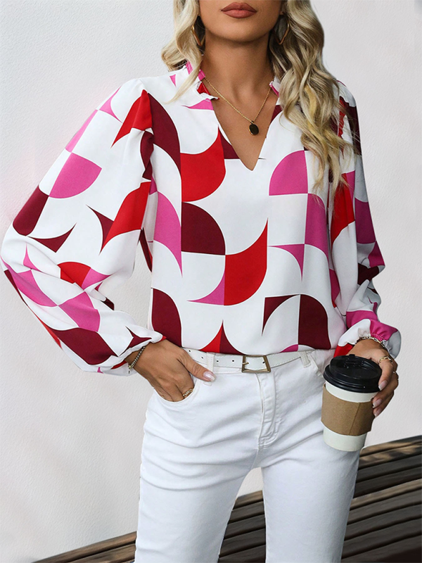 New Geometric Print Long Sleeve Shirt-[Adult]-[Female]-2022 Online Blue Zone Planet