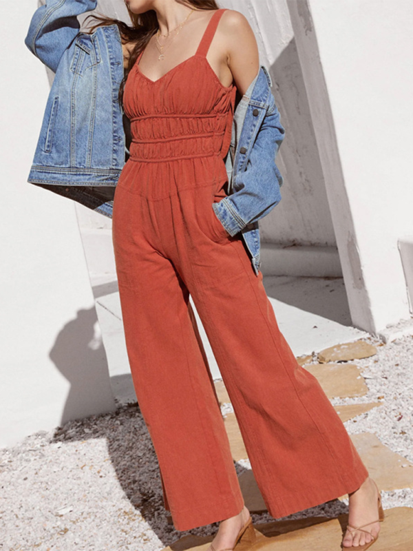 New solid color resort fashion jumpsuit-[Adult]-[Female]-Orange Red-S-2022 Online Blue Zone Planet