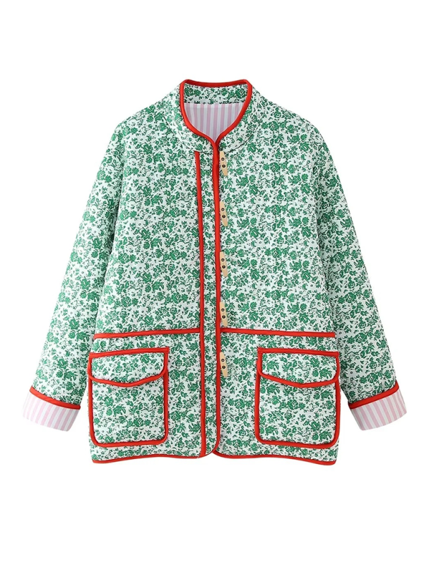 Lynn's Autumn and Winter Retro Floral Quilted Patchwork Jacket-TOPS / DRESSES-[Adult]-[Female]-2022 Online Blue Zone Planet