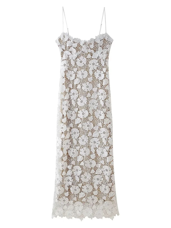 Desiree's Lace Mesh Spaghetti Strap Maxi Dress - Blue Zone Planet White / L by Blue Zone Planet Desiree's Lace Mesh Spaghetti Strap Maxi Dress - Blue Zone Planet White / L by Blue Zone Planet