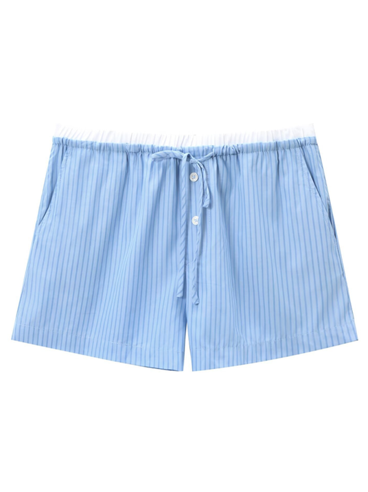 New women's color matching striped casual shorts-[Adult]-[Female]-Blue-XS-2022 Online Blue Zone Planet