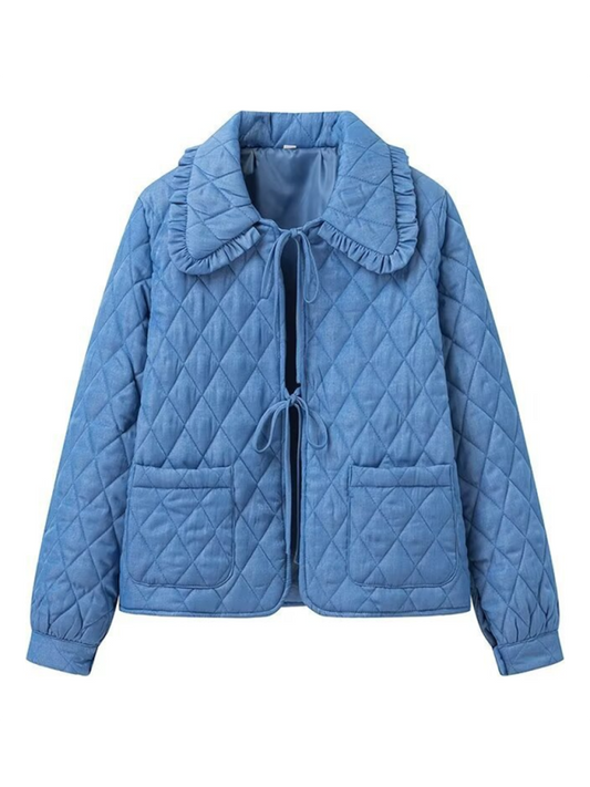 Blue Zone Planet | Lapel Diamond Check Lightweight Cotton Jacket-TOPS / DRESSES-[Adult]-[Female]-Blue-S-2022 Online Blue Zone Planet