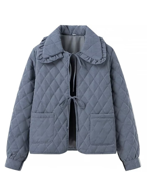 Blue Zone Planet | Lapel Diamond Check Lightweight Cotton Jacket-TOPS / DRESSES-[Adult]-[Female]-Grey-S-2022 Online Blue Zone Planet