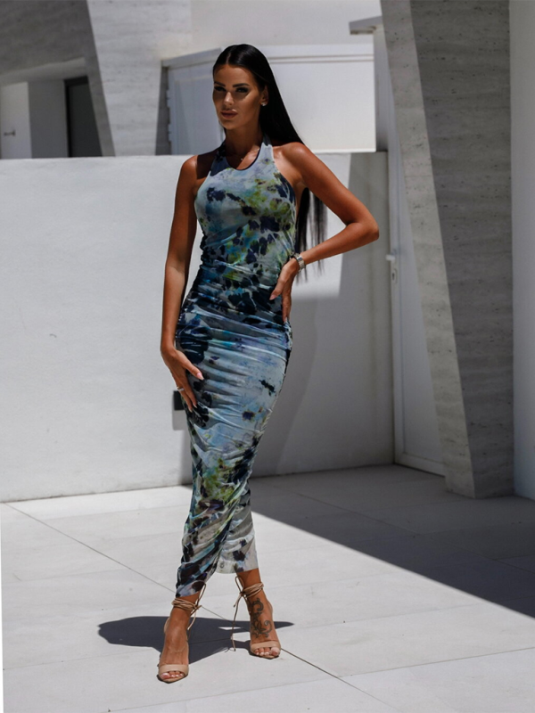 Blue Zone Planet | Resort Elegant U Neck Printed Halter Long Dress-TOPS / DRESSES-[Adult]-[Female]-2022 Online Blue Zone Planet