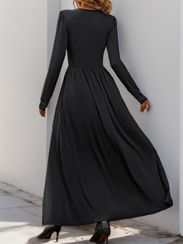Mia s Solid Color V Neck Slit Slim Maxi Dress Blue Zone Planet Black M by Blue Zone Planet