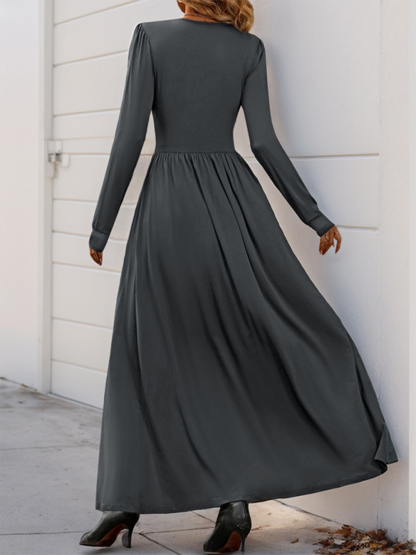Blue Zone Planet | Mia's Solid Color V-Neck Slit Slim Maxi Dress-TOPS / DRESSES-[Adult]-[Female]-2022 Online Blue Zone Planet
