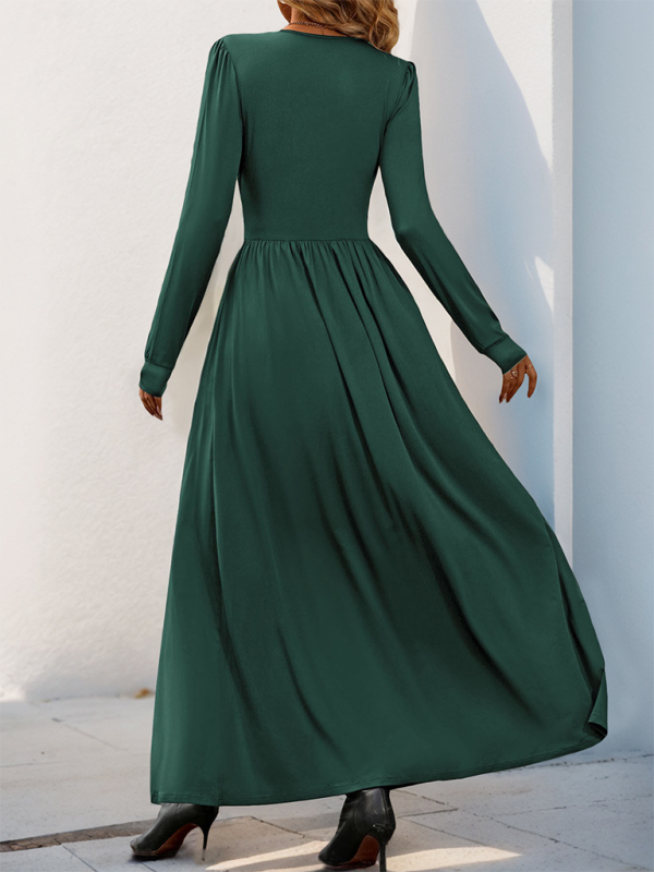 Blue Zone Planet | Mia's Solid Color V-Neck Slit Slim Maxi Dress-TOPS / DRESSES-[Adult]-[Female]-2022 Online Blue Zone Planet