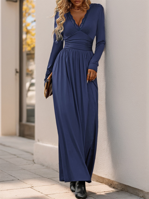 Blue Zone Planet | Mia's Solid Color V-Neck Slit Slim Maxi Dress-TOPS / DRESSES-[Adult]-[Female]-2022 Online Blue Zone Planet