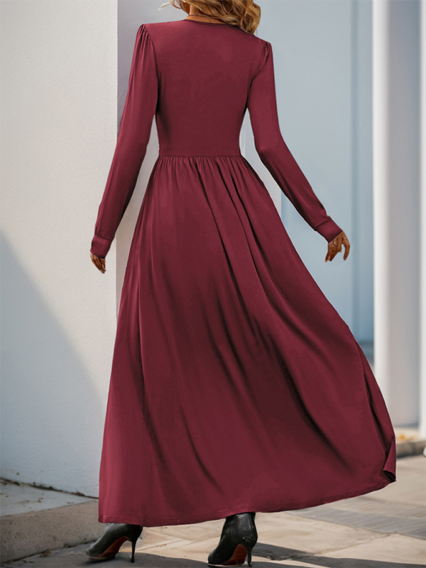 Blue Zone Planet | Mia's Solid Color V-Neck Slit Slim Maxi Dress-TOPS / DRESSES-[Adult]-[Female]-2022 Online Blue Zone Planet