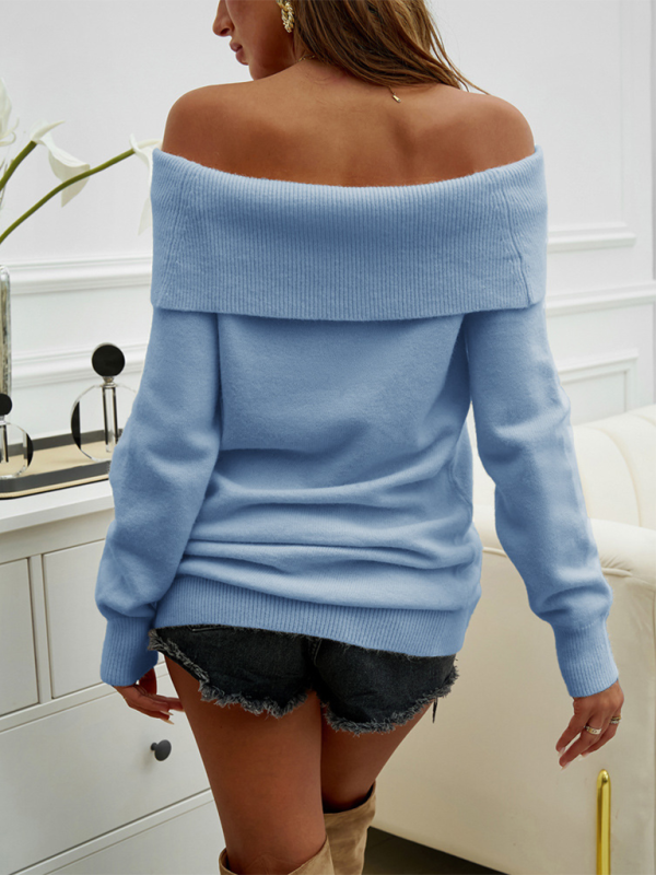 Blue Zone Planet | Casual Solid Color Pullover One Shoulder Sweater-TOPS / DRESSES-[Adult]-[Female]-2022 Online Blue Zone Planet