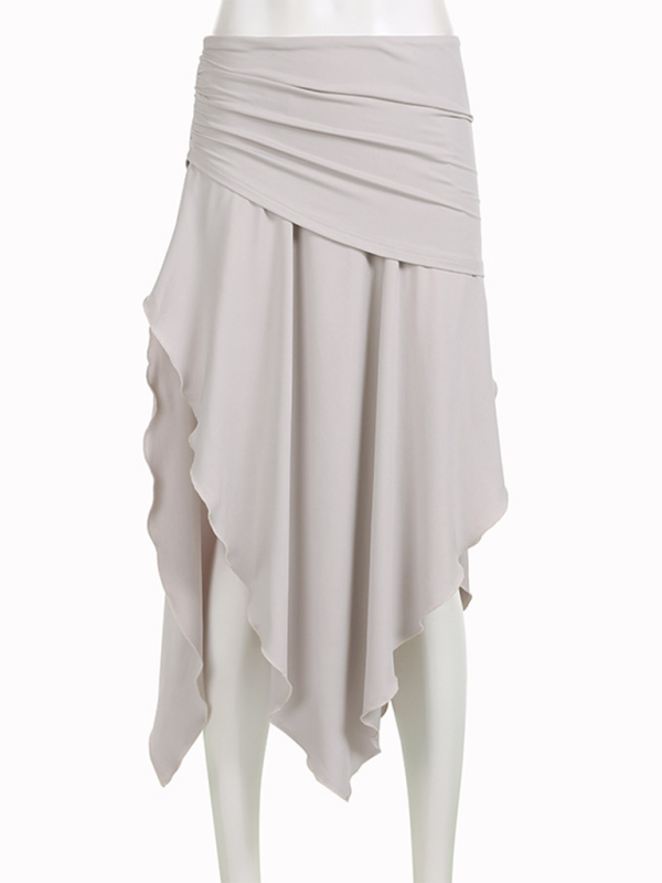 Blue Zone Planet | Women's holiday casual style pleated slit irregular design low waist solid color drape skirt-TOPS / DRESSES-[Adult]-[Female]-Khaki-S-2022 Online Blue Zone Planet