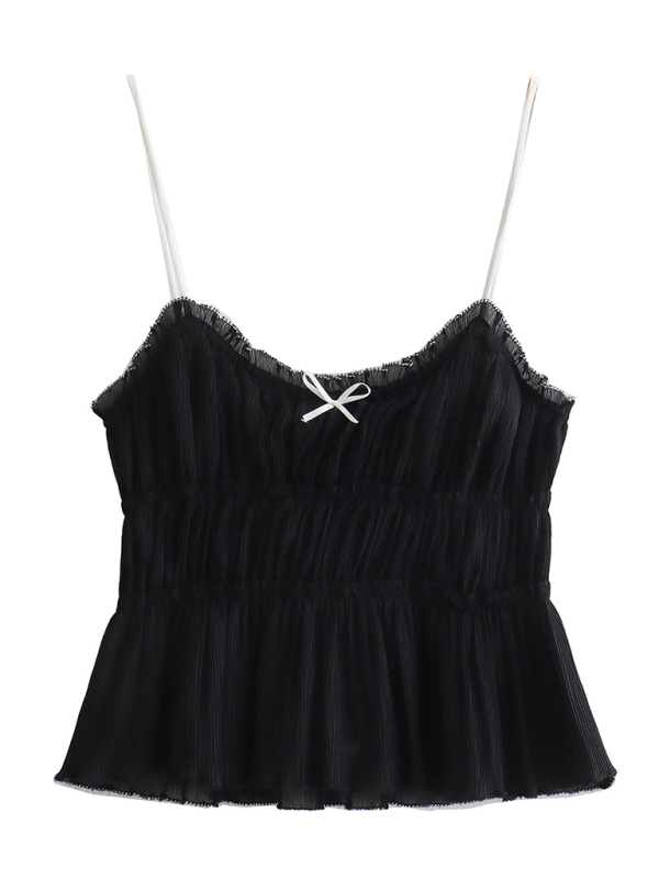 Blue Zone Planet | New textured layered camisole top with small bow-TOPS / DRESSES-[Adult]-[Female]-Black-XS-2022 Online Blue Zone Planet