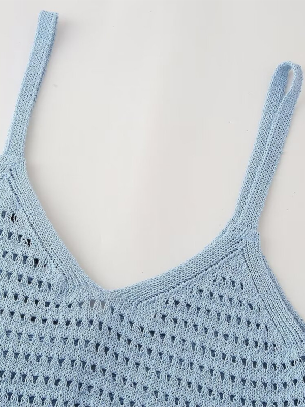 Blue Zone Planet | New Street V-neck Spaghetti Strap Knitted Cropped Top-TOPS / DRESSES-[Adult]-[Female]-2022 Online Blue Zone Planet