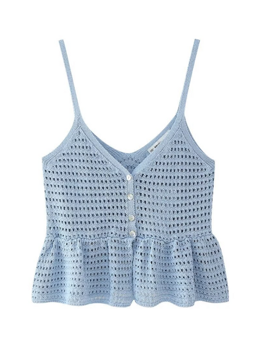 Blue Zone Planet | New Street V-neck Spaghetti Strap Knitted Cropped Top-TOPS / DRESSES-[Adult]-[Female]-Blue-S-2022 Online Blue Zone Planet