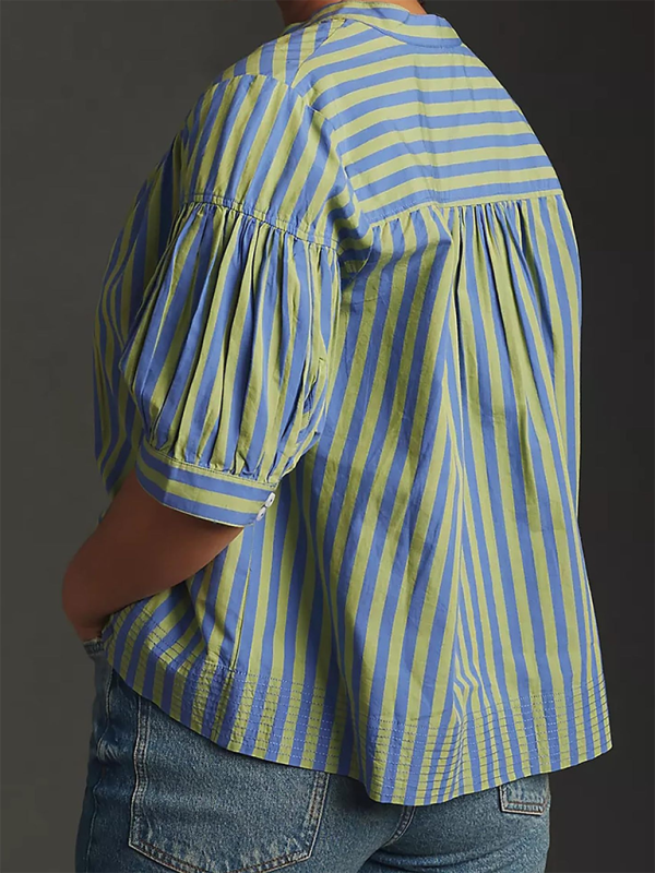 Blue Zone Planet | New Women's Shirt Casual Striped V-Neck Top-TOPS / DRESSES-[Adult]-[Female]-2022 Online Blue Zone Planet