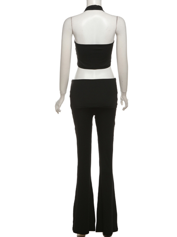 Blue Zone Planet | belly-baring halter neck vest comfortable slim high waist flared trousers suit-TOPS / DRESSES-[Adult]-[Female]-2022 Online Blue Zone Planet