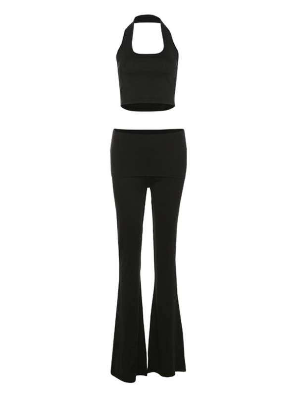 Blue Zone Planet | belly-baring halter neck vest comfortable slim high waist flared trousers suit-TOPS / DRESSES-[Adult]-[Female]-2022 Online Blue Zone Planet