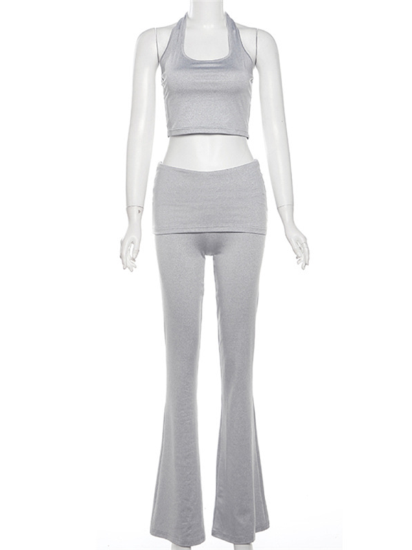 Blue Zone Planet | Women's new sexy belly-baring halter neck vest comfortable slim high waist flared trousers suit-TOPS / DRESSES-[Adult]-[Female]-2022 Online Blue Zone Planet