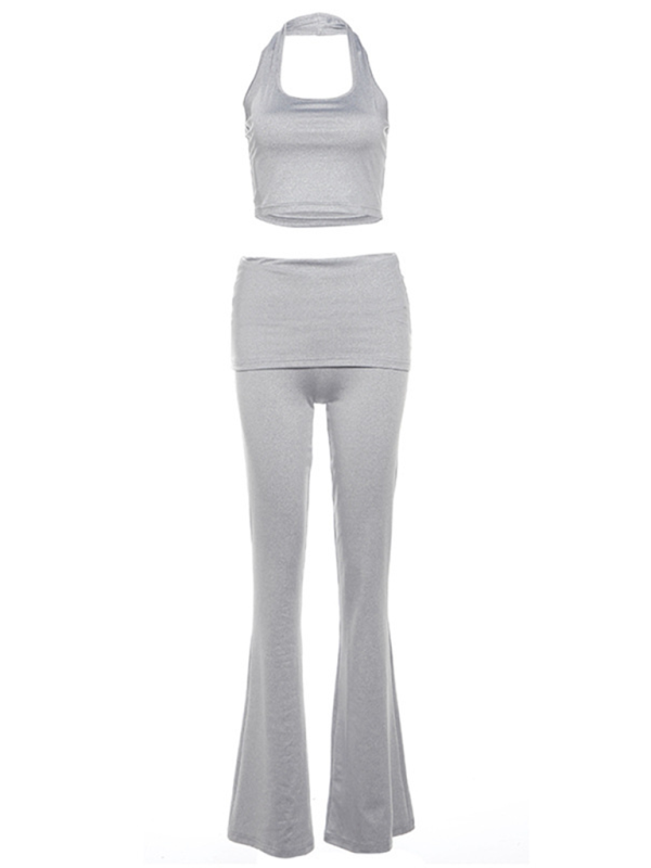 Blue Zone Planet | Women's new sexy belly-baring halter neck vest comfortable slim high waist flared trousers suit-TOPS / DRESSES-[Adult]-[Female]-2022 Online Blue Zone Planet