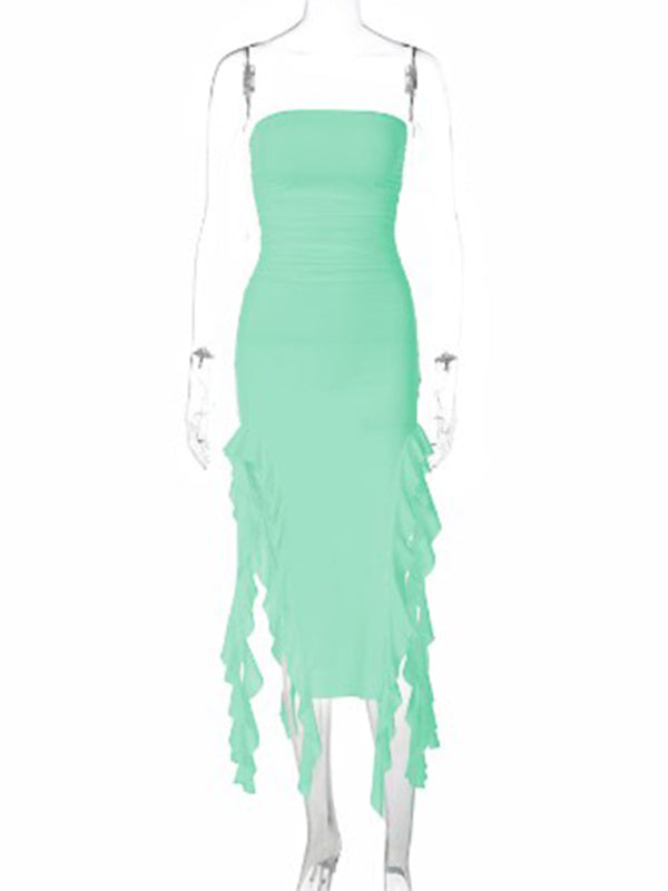 Ladies fashion personality wrap chest irregular dress-[Adult]-[Female]-Pale green-S-2022 Online Blue Zone Planet