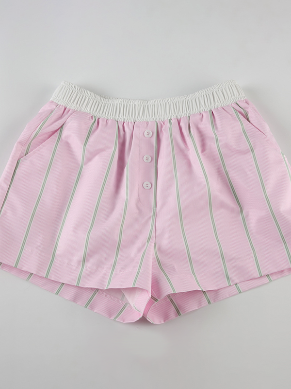 elastic waist loose sports straight home striped shorts-[Adult]-[Female]-2022 Online Blue Zone Planet