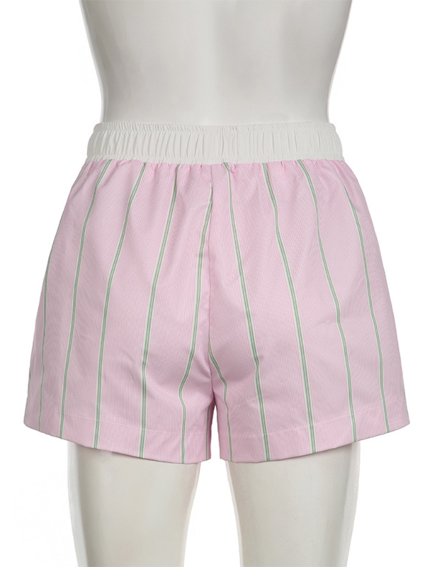 elastic waist loose sports straight home striped shorts-[Adult]-[Female]-2022 Online Blue Zone Planet