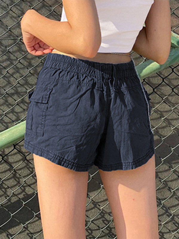 hot girl street retro distressed low waist asymmetric pocket workwear shorts-[Adult]-[Female]-2022 Online Blue Zone Planet