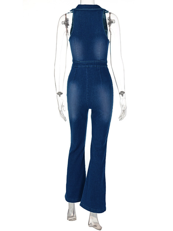 slim fit fashion street retro style high waist denim jumpsuit-[Adult]-[Female]-2022 Online Blue Zone Planet