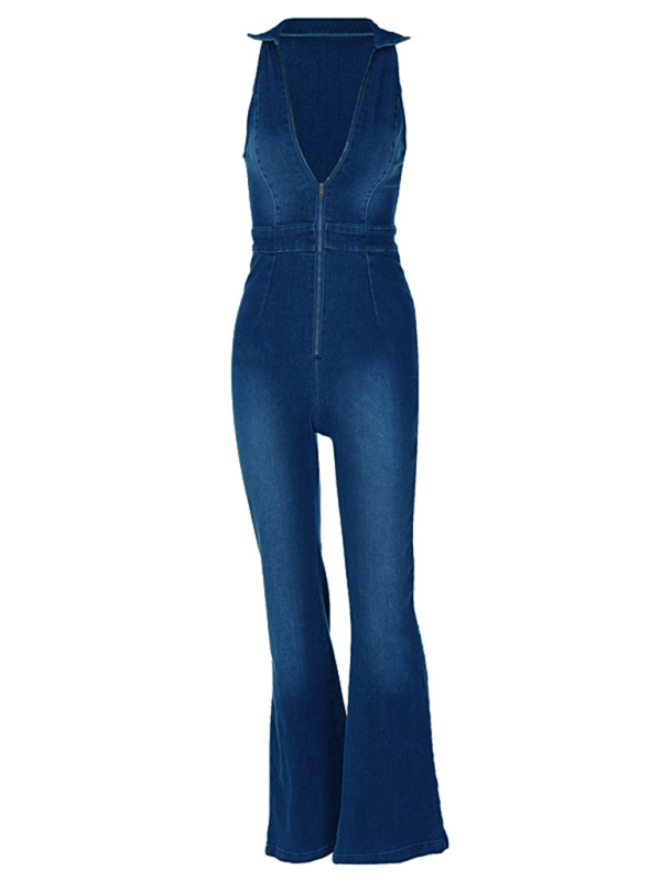 slim fit fashion street retro style high waist denim jumpsuit-[Adult]-[Female]-2022 Online Blue Zone Planet