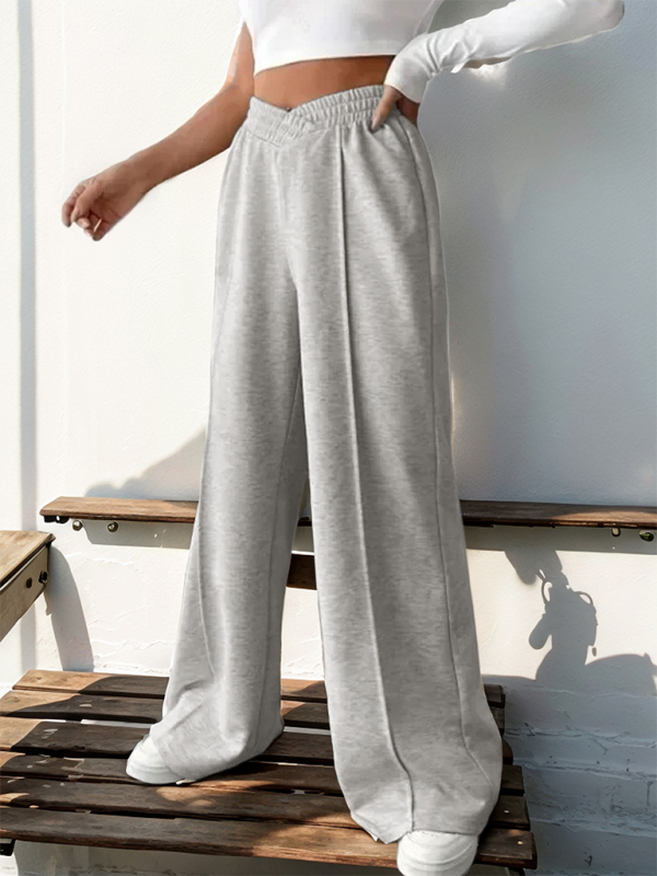 Blue Zone Planet | New women's casual elastic V-neck high waist stitching wide leg pants-TOPS / DRESSES-[Adult]-[Female]-2022 Online Blue Zone Planet