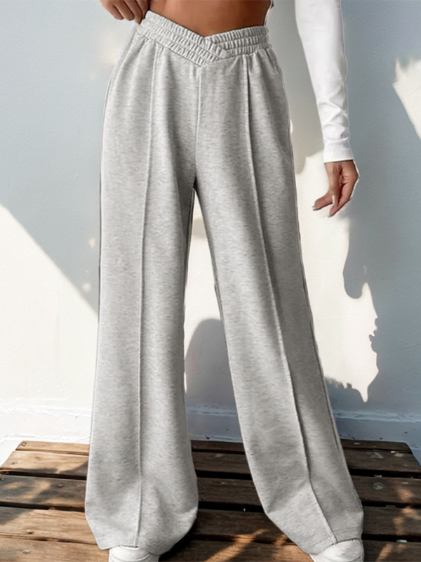 Blue Zone Planet | New women's casual elastic V-neck high waist stitching wide leg pants-TOPS / DRESSES-[Adult]-[Female]-Misty grey-S-2022 Online Blue Zone Planet