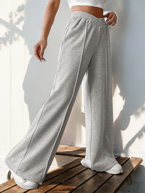 Blue Zone Planet | New women's casual elastic V-neck high waist stitching wide leg pants-TOPS / DRESSES-[Adult]-[Female]-2022 Online Blue Zone Planet