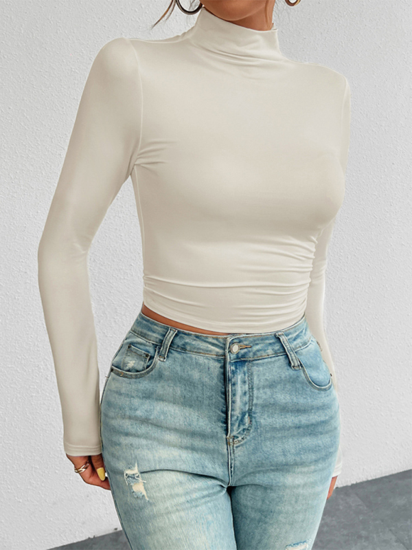 Blue Zone Planet | Women's Y2K Slim Fit Solid Color Knitted Bottom Long Sleeve Top-TOPS / DRESSES-[Adult]-[Female]-2022 Online Blue Zone Planet