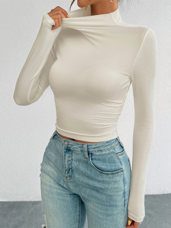 Blue Zone Planet | Women's Y2K Slim Fit Solid Color Knitted Bottom Long Sleeve Top-TOPS / DRESSES-[Adult]-[Female]-2022 Online Blue Zone Planet