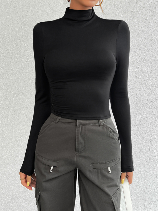 Blue Zone Planet | Women's Y2K Slim Fit Solid Color Knitted Bottom Long Sleeve Top-TOPS / DRESSES-[Adult]-[Female]-2022 Online Blue Zone Planet