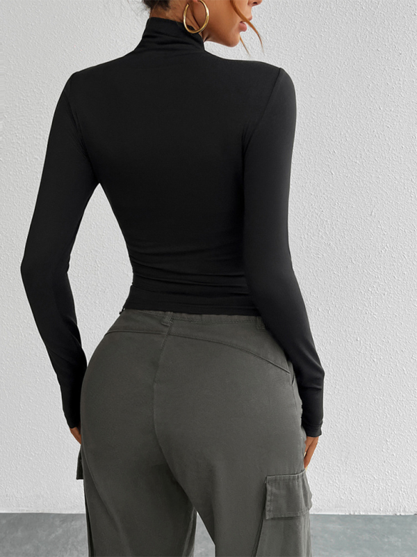 Blue Zone Planet | Women's Y2K Slim Fit Solid Color Knitted Bottom Long Sleeve Top-TOPS / DRESSES-[Adult]-[Female]-2022 Online Blue Zone Planet