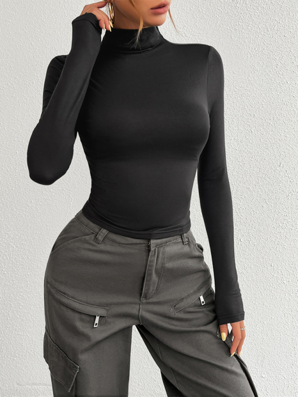 Blue Zone Planet | Women's Y2K Slim Fit Solid Color Knitted Bottom Long Sleeve Top-TOPS / DRESSES-[Adult]-[Female]-2022 Online Blue Zone Planet