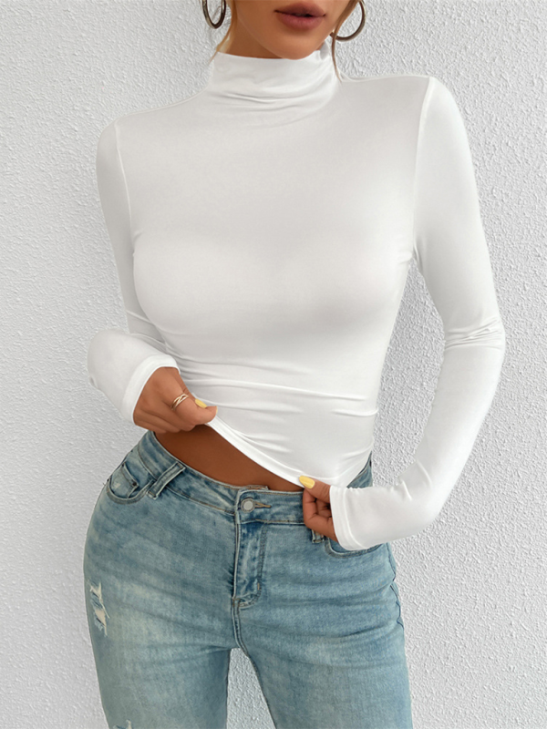 Blue Zone Planet | Women's Y2K Slim Fit Solid Color Knitted Bottom Long Sleeve Top-TOPS / DRESSES-[Adult]-[Female]-White-S-2022 Online Blue Zone Planet