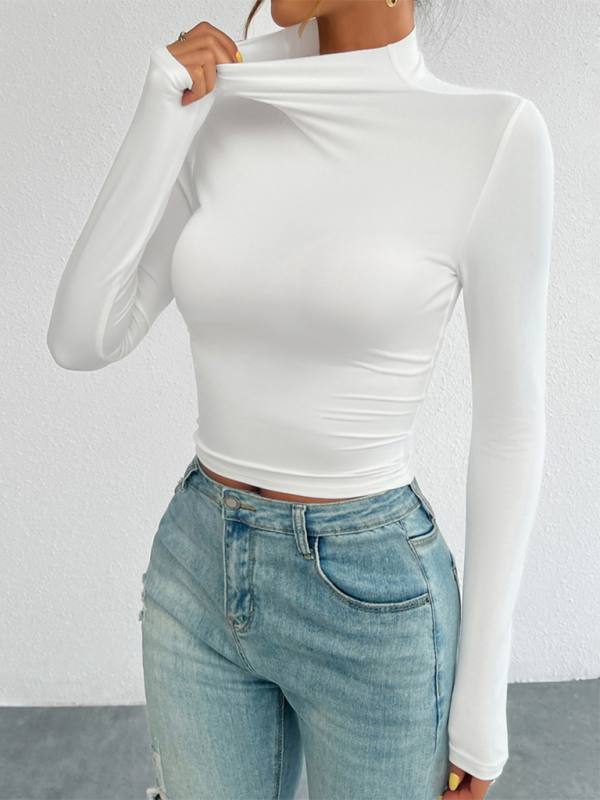 Blue Zone Planet | Women's Y2K Slim Fit Solid Color Knitted Bottom Long Sleeve Top-TOPS / DRESSES-[Adult]-[Female]-2022 Online Blue Zone Planet