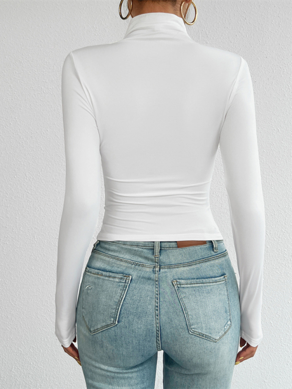 Blue Zone Planet | Women's Y2K Slim Fit Solid Color Knitted Bottom Long Sleeve Top-TOPS / DRESSES-[Adult]-[Female]-2022 Online Blue Zone Planet