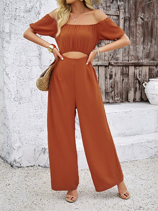 solid color short-sleeved wide-leg jumpsuit-[Adult]-[Female]-Brown-S-2022 Online Blue Zone Planet